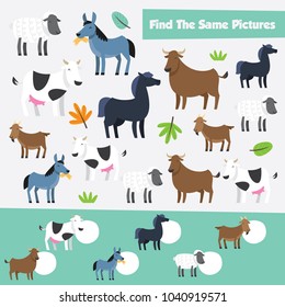 Fun educational Match games for kid with barn and farm animal theme collection.