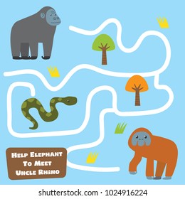 Fun educational maze game. Help gorilla find the way. Mini maze game for kid collection set. Wild animal games for children. suitable for games, book print, apps, education, and others