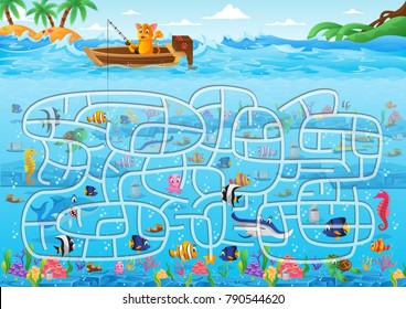 Fun Educational Ocean Underwater Theme Maze Puzzle Games For Children Illustration 