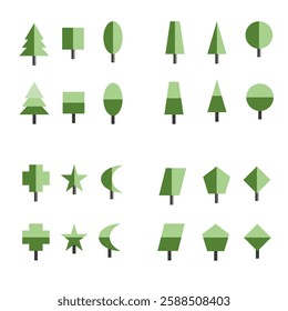 A fun and educational vector illustration of geometric trees designed for kids. Perfect for children's books, educational materials, posters, and playful design projects