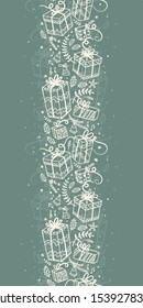 Fun and elegant christmas vertical seamless pattern with christmas gifts and decoration - hand drawn doodles - great for wrapping, textiles, backdrop - vector surface design