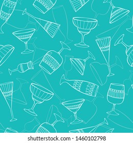 Fun elegant cocktail glasses seamless pattern, colorful party background, great for celebration banners, wallpapers, textiles, fabrics - vector surface design