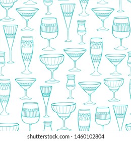 Fun elegant cocktail glasses seamless pattern, colorful party background, great for celebration banners, wallpapers, textiles, fabrics - vector surface design