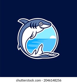 Fun, Elegant, Minimalist, Professional Summer Shark And Ocean Travel, Leisure, Sport, Company Brand Identity Vector