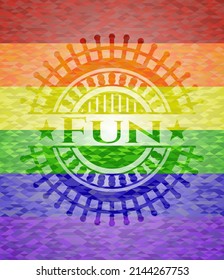 Fun emblem on mosaic background with the colors of the LGBT flag. 