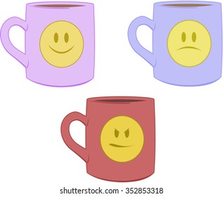 Fun emotional coffee mugs with smiley faces