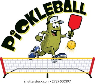 Un divertido y enérgico logotipo de estilo de dibujos animados que representa el deporte del pickleball, con paletas y una pelota perforada. El diseño destaca el pickleball como un deporte de pádel de rápido crecimiento que combina Elementos de tenis, bádminton y tenis de mesa, promoviendo la aptitud, la agilidad y el juego social.