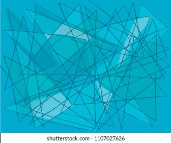 A fun and energetic triangular continuous line drawing done in pencil over top of transparent watercolour like geometric shapes. Vector, easy to edit.