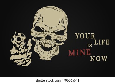 fun and evil skull with a gun. vector.