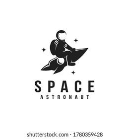 Fun explorer space astronaut riding a rocket mascot logo icon vector template on white background