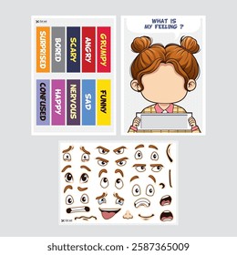 Fun face expression cut and paste game for children’s emotional development.