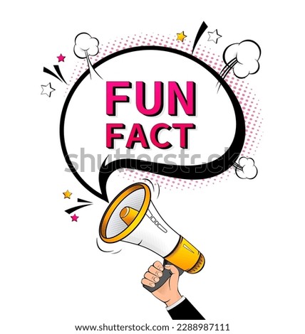 Fun fact. Badge with megaphone icon. Pop style vector illustration on white background