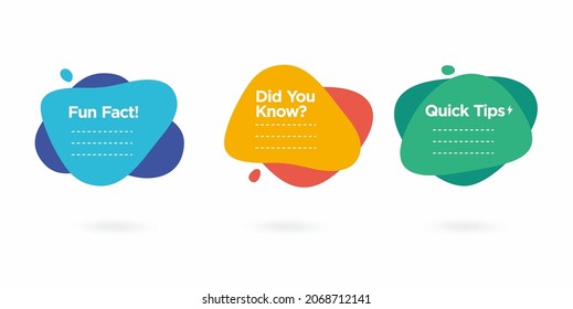 Fun fact, Did you know and quick tips vector in abstract gradient liquid banner set collection,trendy modern background, gradient infographic element vector