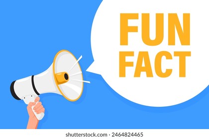 Fun fact. Hand hold megaphone speaker for announce. Attention please. Shouting people, advertisement speech symbol