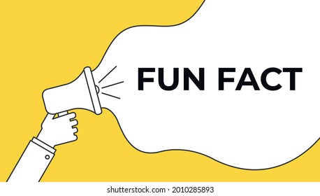 Fun Fact megaphone red banner in flat style on white background. Hand holds loudspeacker.