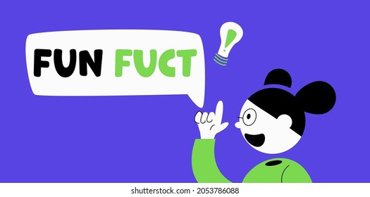 Fun fact message template. Vector illustration. White speech bubble with smart girl and bubble lamp