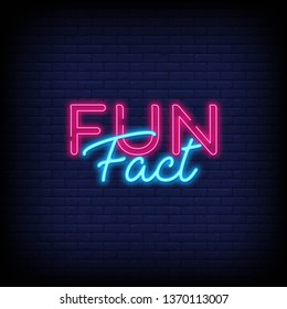 Fun Fact neon sign with a Brick Wall Background vector Design template neon sign  light banner  neon signboard  nightly bright advertising  light inscription. Vector illustration