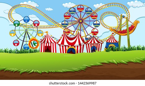 Ilustración de escena de fondo de feria divertida