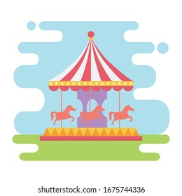 fun fair carnival carrousel recreation entertainment vector illustration