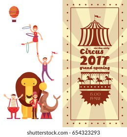 Fun fair carnival and circus vintage vector poster. Carnival circus tent banner, poster amusement illustration