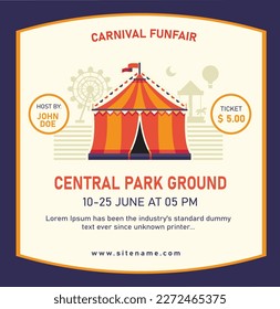 Fun fair event invitation, carnival. funfair poster for social media post template