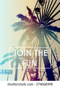 Fun fair and palm tree with print for t-shirt graphic and other uses.