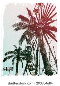 Fun fair and palm tree with print for t-shirt graphic and other uses.