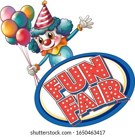 Fun fair sign template with clown and balloons illustration