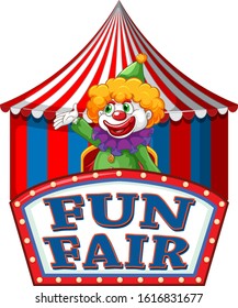 Fun fair sign template with happy clown in background illustration