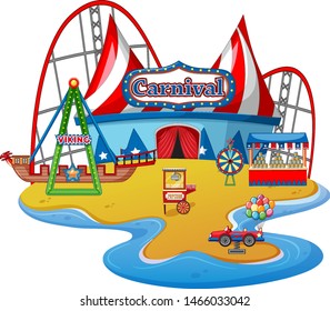 Fun fair theme park on isolated background illustration