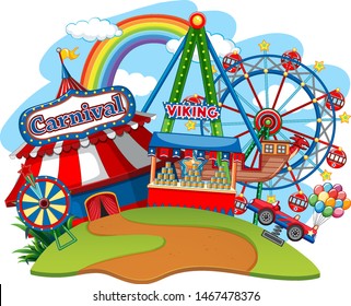 Fun fair theme park on isolated background illustration