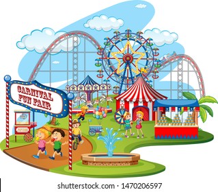 Fun fair theme park on isolated background illustration