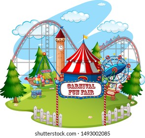 Fun fair theme park on isolated background illustration