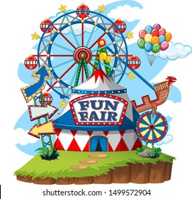 Fun fair theme park on isolated background illustration