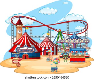 Fun fair theme park on isolated background illustration