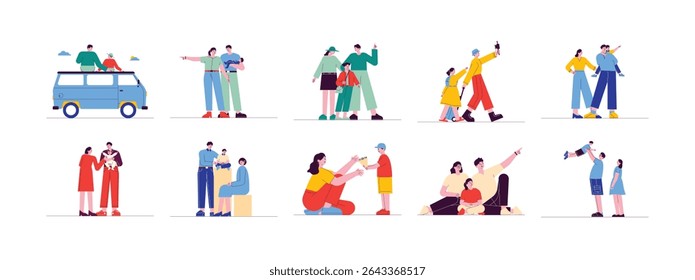Fun family activities, vector illustration.