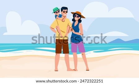 fun family beach day  vector.  sea holi, girl travel, mom father fun family beach day character. people flat cartoon illustration