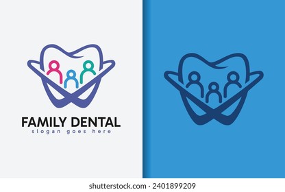 Fun Family Dental Logo Design with Simple Minimalist Style Vector Symbol Illustration.