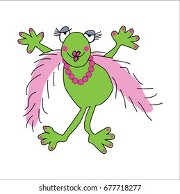 Fun Fancy Green Frog With Pink Feather Boa Vector