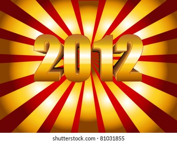 Fun and festive 2012 New Year's Eve celebration background with gold sunburst over gradient red, eps10.