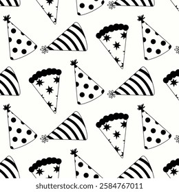 Fun and festive black and white party hat pattern for celebration decor