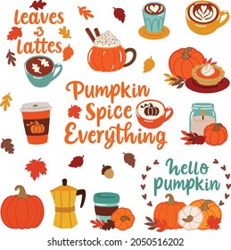 fun and festive pumpkin spice drinks vector art set