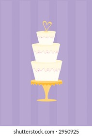 Fun and festive wedding cake with heart-shaped topper. May be used  with or without background.