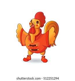 Fun fiery rooster in cartoon style. The symbol of the Chinese new year. 