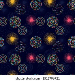 Fun fireworks seamless pattern, hand drawn - great for textiles, wallpapers, invitations, banners - vector surface design