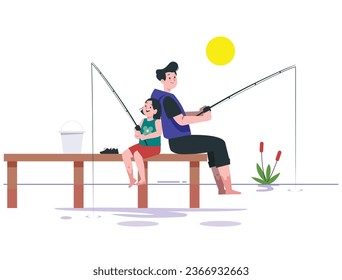a fun fishing event between the son and his father