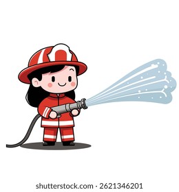 Fun flat vector of a firefighter in action, ideal for kids learning materials, safety awareness, and holiday celebration content