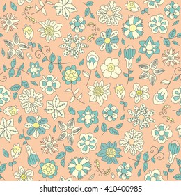 Fun floral doodles seamless pattern. Floral hand drawing pattern
