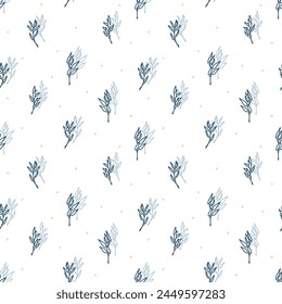 Fun floral seamless pattern. Simple abstract scandi texture. Cute hand drawn vector background for kids room decor, nursery art, apparel, packaging, wrapping paper, textile, fabric, wallpaper, gift.