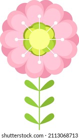 Fun flower with round pink petals in cute style